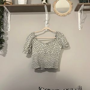 A&F green polka dot blouse